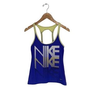 Nike  Tank Top Women's Size XS Blue Yellow‎ Vintage Printed Built-in Shelf Bra